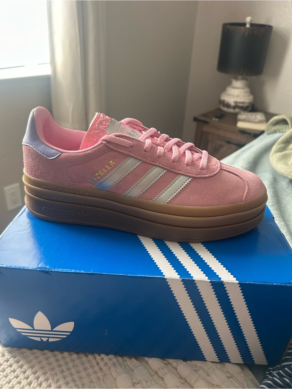 adidas Pink Suede Platform Sneakers with White Stripes